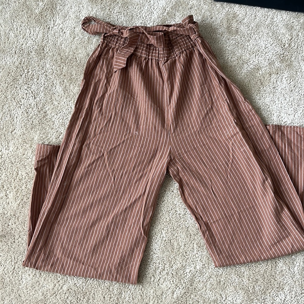 Brown striped wide leg pants